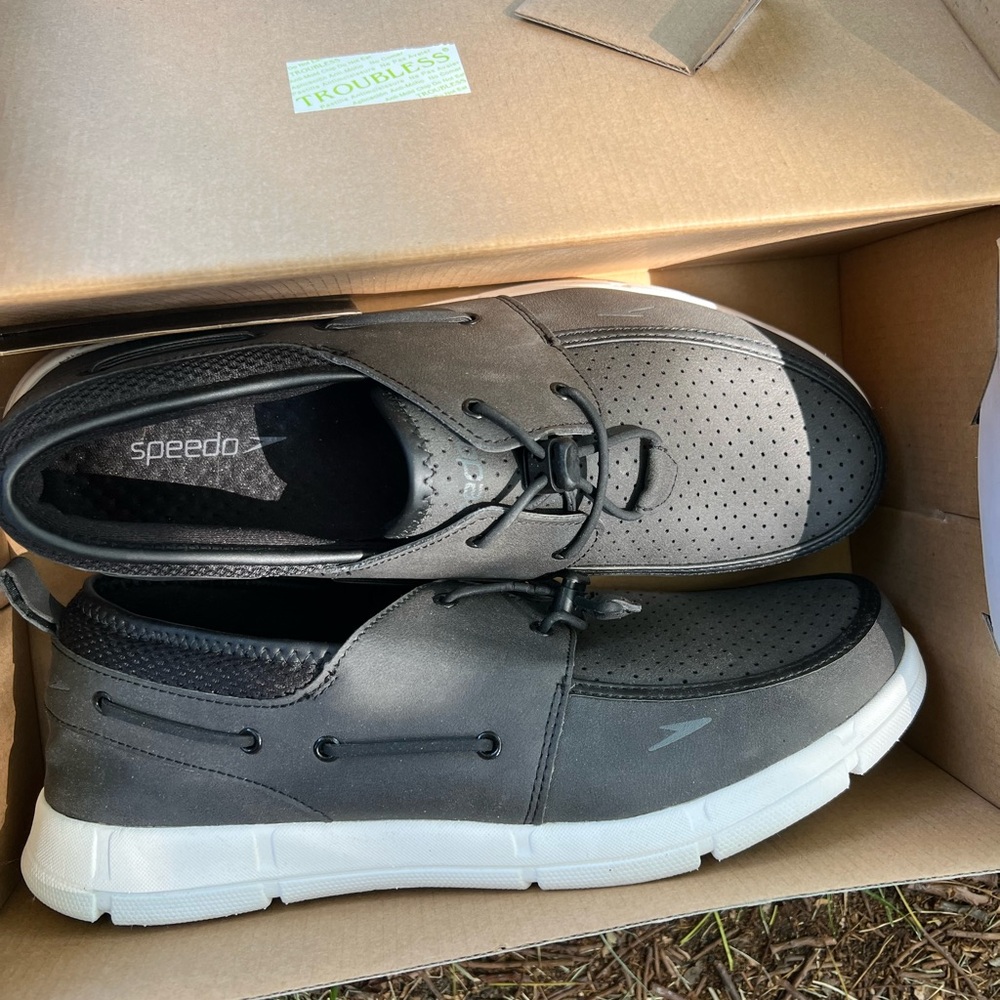 Speedo Gray and Black Boat Shoes Slip-On Comfort